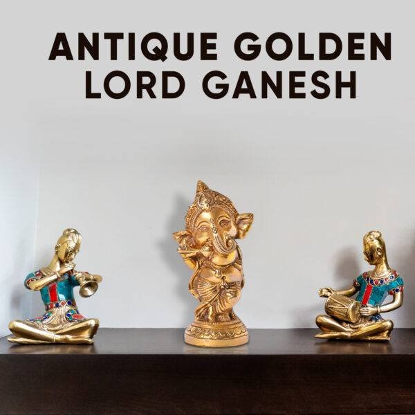 Pure Brass Ganesha Idol Statue Playing Bansuri 11x15cm
