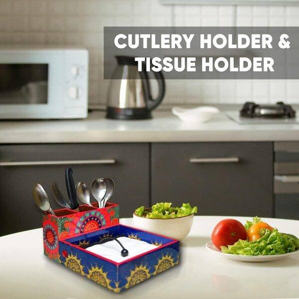 Wooden Cutlery and Tissue Paper Holder Spoon Stand