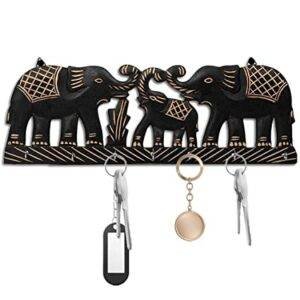 Karigar Creations Wooden Elephant Designed Key Holder with 8 Hook, Black