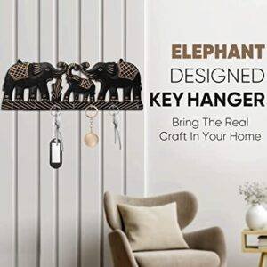 Karigar Creations Wooden Elephant Designed Key Holder with 8 Hook, Black