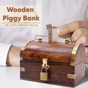 Handicraft Wooden Treasure Box Money Bank with Lock - Karigar Creation ...