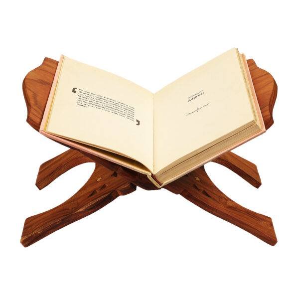 Handmade Wooden Book Stand Holder for Gita, Bible, Quran Reading- Intricate Carvings, Folding Design, Comfortable Reading Angle. Best Rehal for Reading