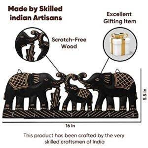 Karigar Creations Wooden Elephant Designed Key Holder with 8 Hook, Black