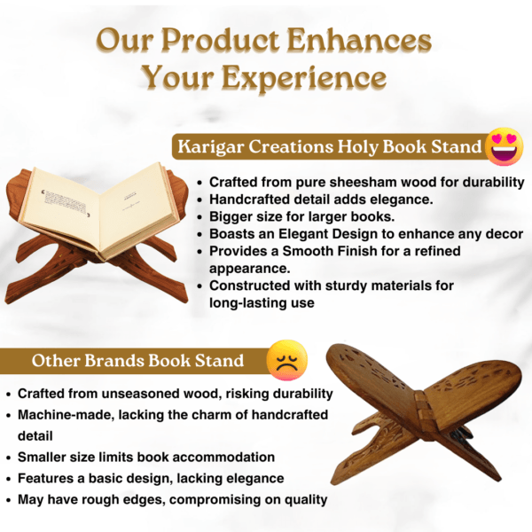 Handmade Wooden Book Stand Holder for Gita, Bible, Quran Reading- Intricate Carvings, Folding Design, Comfortable Reading Angle. Best Rehal for Reading