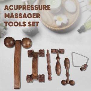Wooden Acupressure Tool Body Massager Tools For Stress And Pain Relief (Pack of 7) Natural Wood Color