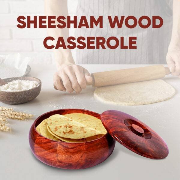 Sheesham Wood Chapati Box Casserolefor Roti - Dark Brown Color