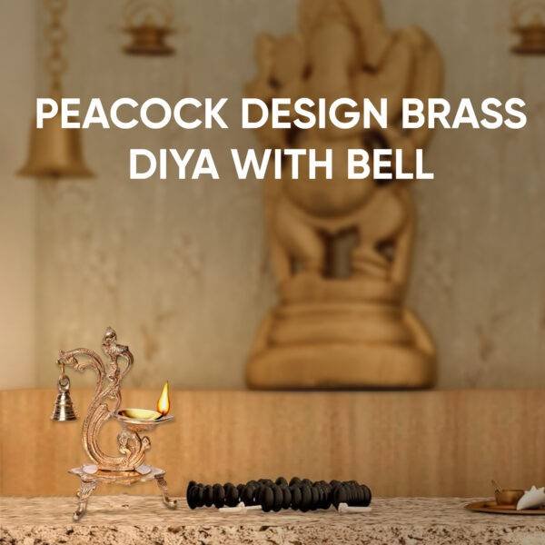 Peacock Brass Oil Diya with Bell