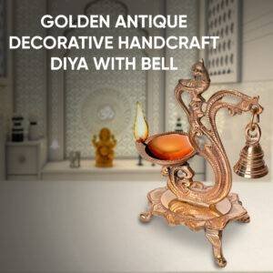 Golden antique Peacock Brass Oil Diya with Bell