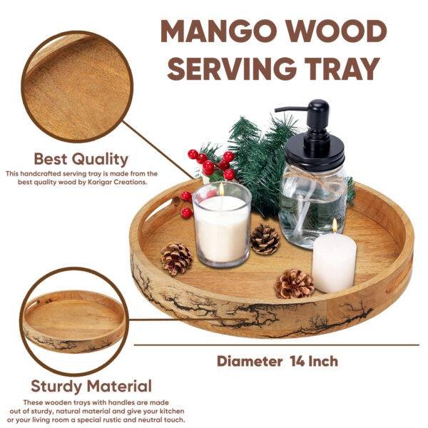 Serving Tray Handicraft Round GOL Mango Wood Handmade Serving Snacks Food Multipurpose Wooden Tray