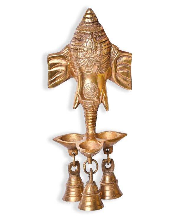 Brass Ganesh Idol Ganesha Statue Ganpati Murti with Multi Diya and Bells