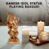 Pure Brass Ganesha Idol Statue Playing Bansuri 11x15cm