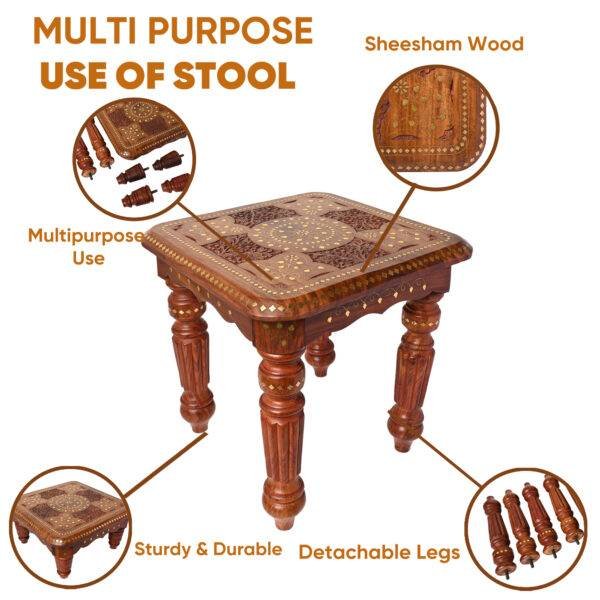 Handicrafted Multipurpose Wooden Chowki Stool for Pooja