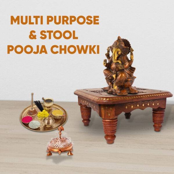 Handicrafted Multipurpose Wooden Chowki Stool for Pooja
