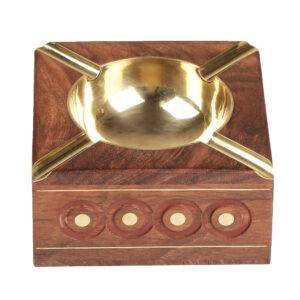 Antique Hand Carved Square Ash Tray with 4 Spots for Resting While Smoking