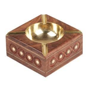 Antique Hand Carved Square Ash Tray with 4 Spots for Resting While Smoking