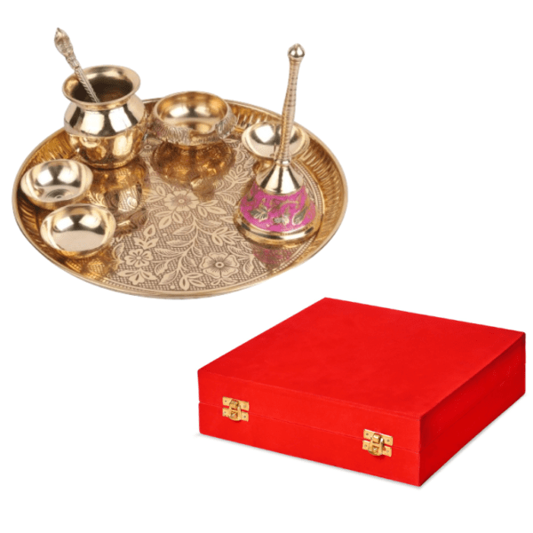 Brass Pital Pooja Thali Set of 8 Piece with Gift Box