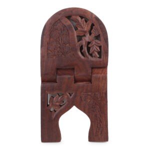 Handmade Wooden Book Stand Holder for Gita, Bible, Quran Reading- Intricate Carvings, Folding Design, Comfortable Reading Angle. Best Rehal for Reading